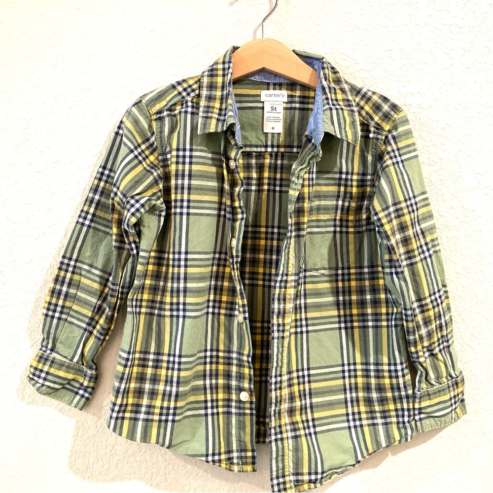 Boy’s Carter's Green and Yellow Plaid Shirt, 5T